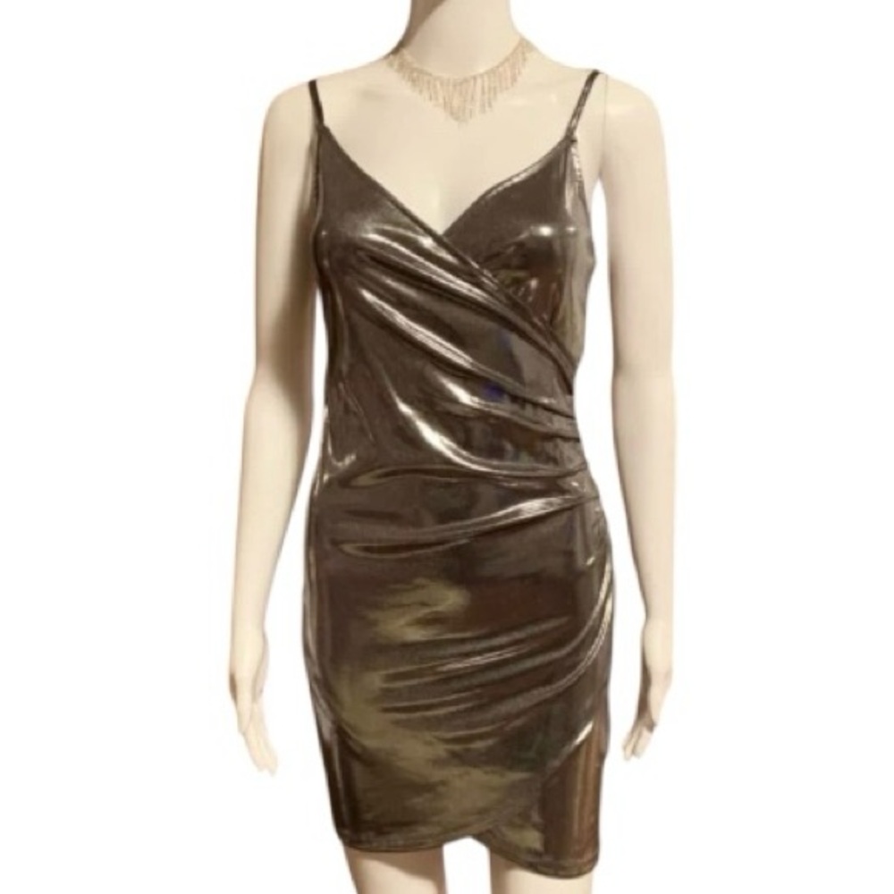 Lush Metallic Silver Slip Dress